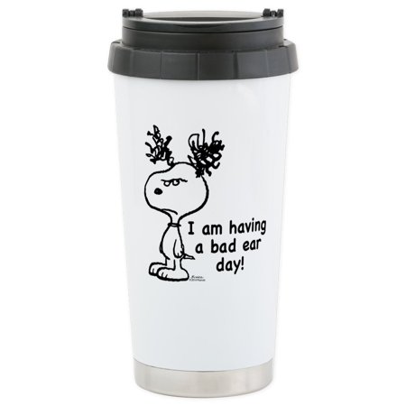 Steel Ear Claw - CafePress - Snoopy: Bad Ear Day Stainless Steel Travel Mug - Stainless Steel Travel Mug, Insulated 16 oz. Coffee Tumbler