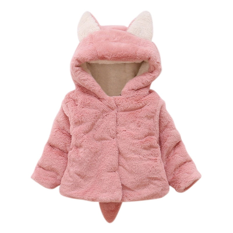 Baby Girls Winter Warm Fleece Ears Hooded Coat Infant Thick Jacket ...