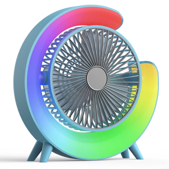 Innens USB Desk Fan Adjustable 3 Speed Portable Fans with RGB Light, Blue