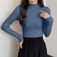 thumbnail image 2 of QATAINLAV Womens Mock Neck Long Sleeve Shirts Solid Color Casual Pullover Sweater Ribbed Knit Cute Slim Fit Tops Blue, 2 of 7