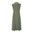 thumbnail image 5 of SMihono Fashion Linen Dresses for Women 2025 Summer Sleeveless Button Down Maxi Sundresses Casual Lapel V Neck A-Line Beach Dress Army Green M, 5 of 6