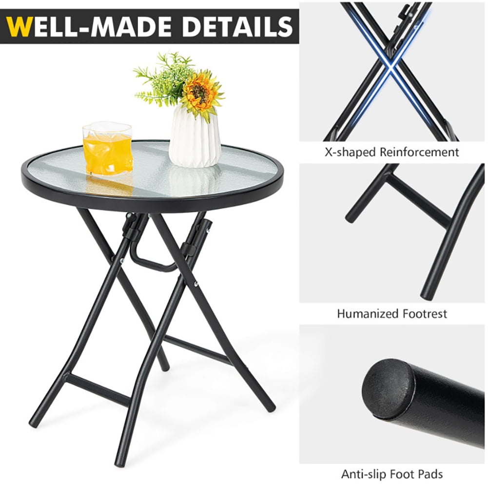 Aimee Lii Patio Side Table with Tempered Glass Tabletop, Outdoor Patio Furniture Aimee Lii Patio Side Table with Tempered Glass Tabletop, Outdoor Patio Furniture
