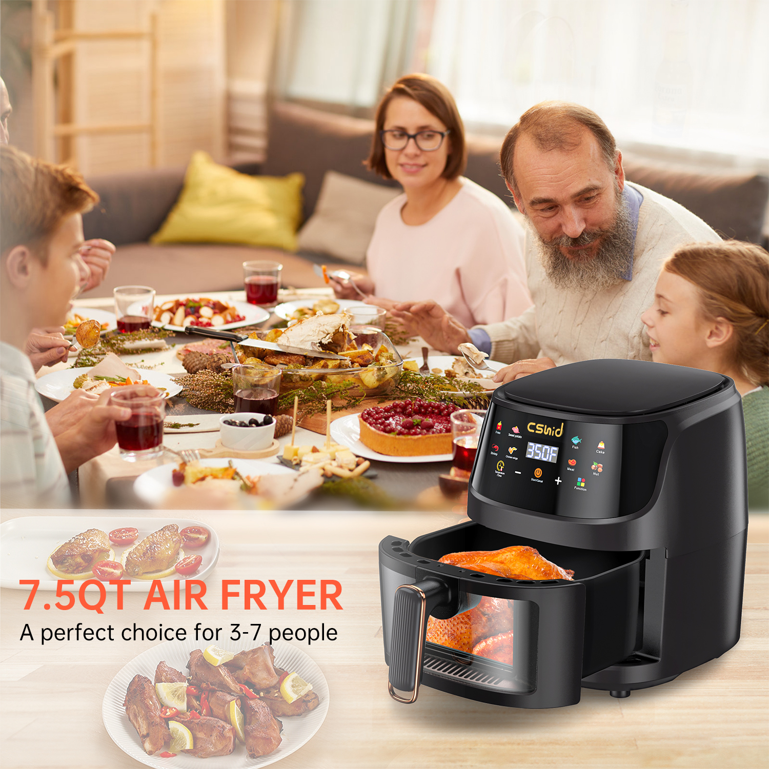 Air Fryer 5L Large Capacity Touch Screen Smart Fryers Household Multi-function Window Visible Air fryer that Crisps, Roasts, Reheats, & Dehydrates - image 5 of 7
