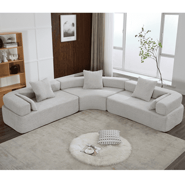 Miekor [Video Provided]Oversized Combination Sofa, Curved Sofa, Upholstered 4 Seater Couch For Living Room, Modern Modular 3 Piece Free Combination, Semicircular Modular Sofa, Boucle, Gray 00050