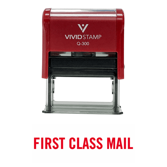 Vivid Stamp Basic First Class Mail Self Inking Rubber Stamp (Red Ink) Large