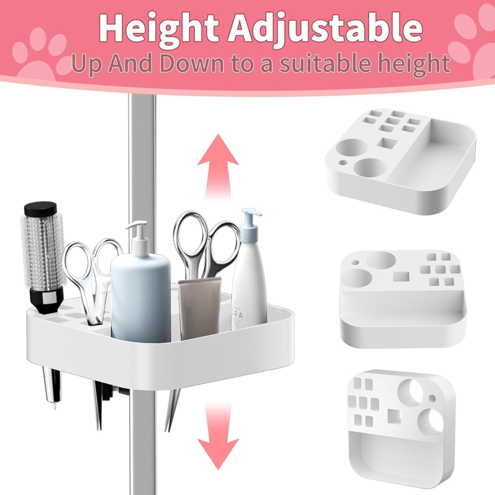 Leumius 47Inch Pink Pet Grooming Table, Stainless Steel Foldable Grooming Table for Dogs at Home Adjustable Height Arms Pet Station with Nooses, Mesh Tray, Tool Organizer