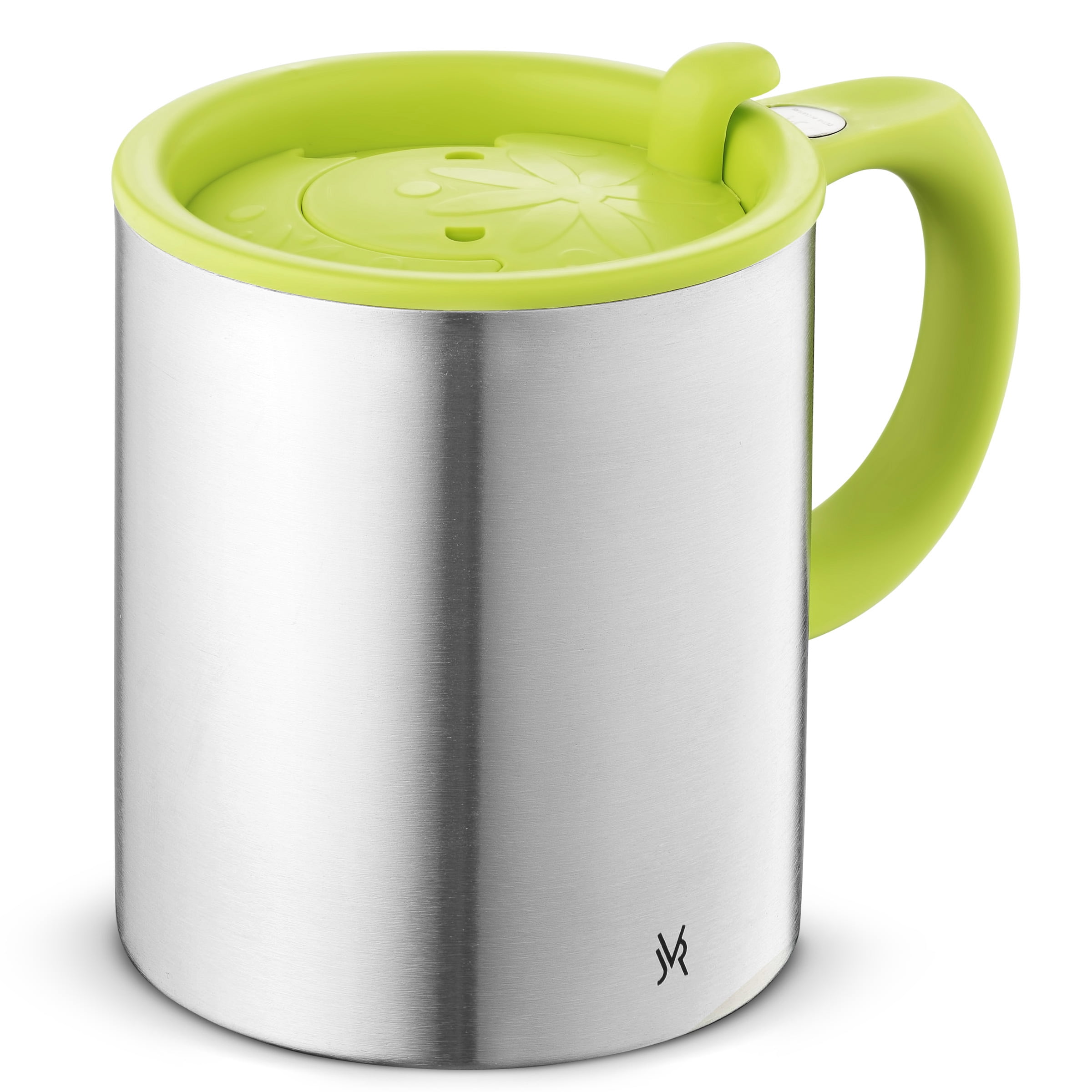 JVR Stainless Steel Vacuum Insulated Coffee Mug - 13-oz Picnic Travel Mug for Coffee, Tea, Hot Chocolate - Comfortable Handle, Shatterproof Lid, BPA-free, Double Wall, Thermal Coffee Cup - Lime