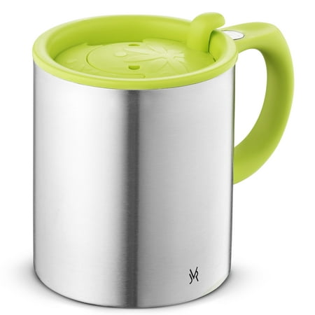 JVR Stainless Steel Vacuum Insulated Coffee Mug - 13-oz Picnic Travel Mug for Coffee, Tea, Hot Chocolate - Comfortable Handle, Shatterproof Lid, BPA-free, Double Wall, Thermal Coffee Cup -