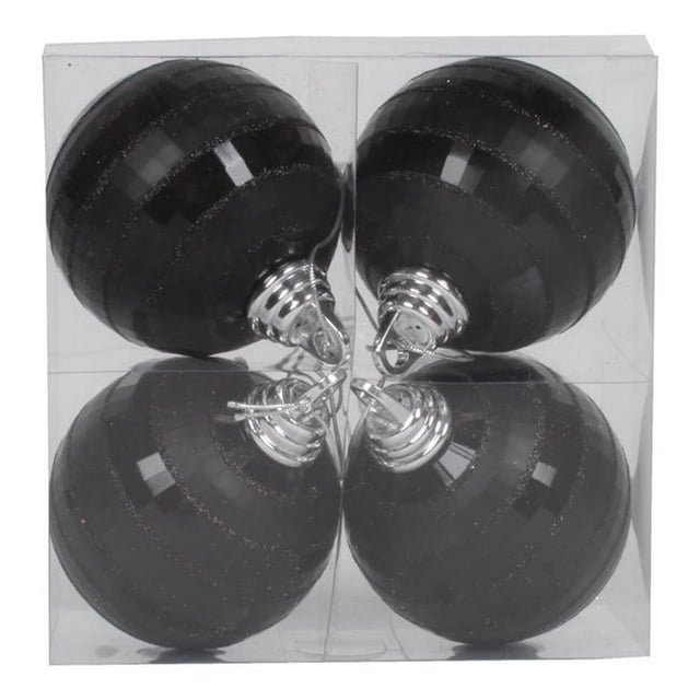 Vickerman M151417 4 in. Black Shiny & Matte Mirror Ball Christmas Ornament 4 per Box