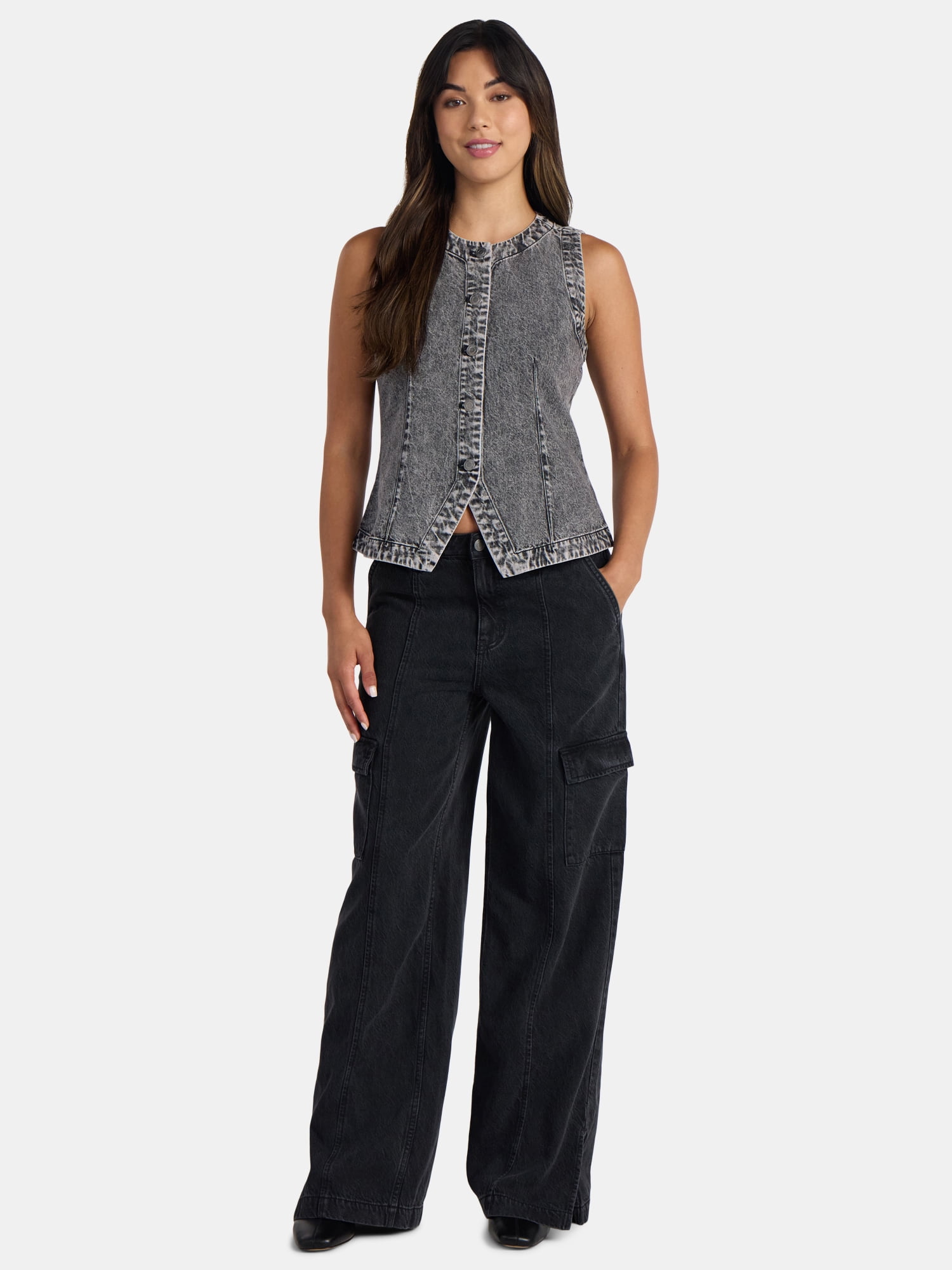 Time and Tru Women's Button Up Denim Vest, Sizes XS-XXXL
