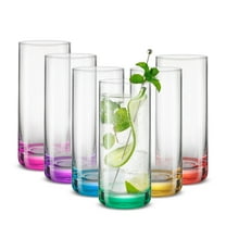 JoyJolt Hue Colored Highball Drinking Glasses - 13 oz - Set of 6