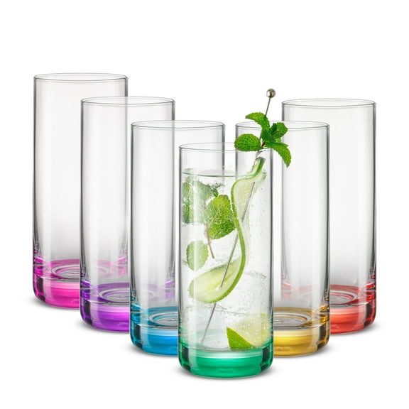 JoyJolt Hue Colored Highball Drinking Glasses - 13 oz - Set of 6