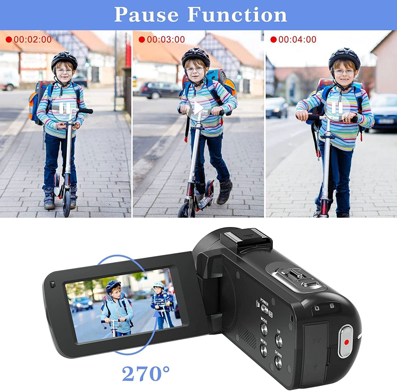 Video Camera Camcorder HD 1080P Digital Video Camera YouTube Live Stream Vlogging Recorder with Microphone