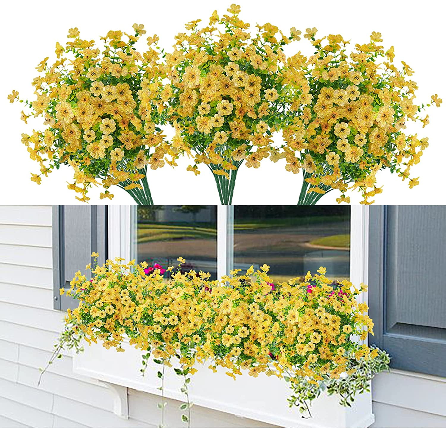 GRNSHTS 6 Bundles Artificial Flowers Bulk Outdoor UV Resistant Fake