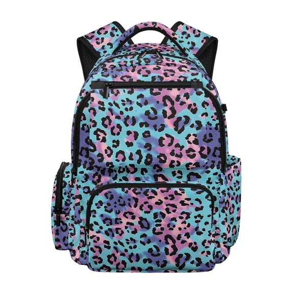 CHAQLIN Tie Dye Leopard Print Book Bag with Multi-Pocket, Multiple Compartments Adjustable Shoulder Strap 17 Inch Toddler Bookbag for Travel School