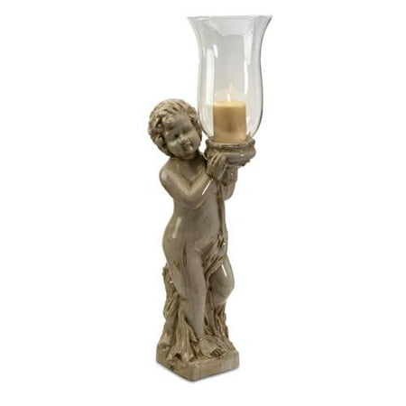 30.75" Religious Angel Figure Glass Hurricane Votive Candle Holder