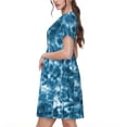 thumbnail image 2 of Balery Blue Tie Dye Vestidos sueltos de manga corta para mujer, vestidos de verano 2025, vestidos casuales de corte A con vuelo., 2 of 6