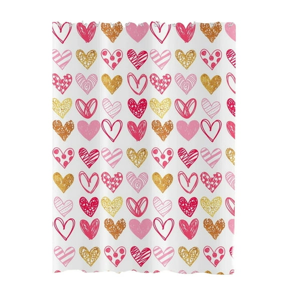 Fasiaou Valentines Shower Curtain, Heart Shower Curtain Valentines Shower Curtains for Bathroom, White Shower Curtain with Heart Design, Valentines Bathroom Decor for Valentine's Day,E