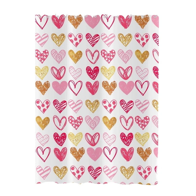 Eoozwa Rideaux de Douche Rouges pour la Saint-Valentin pour Salle de Bain, Rideau de Douche Cœur, Ensemble de Rideaux de Douche Champ de Fleurs d'Amour, Décoration de Rideaux de Salle de Bain, 70.86x35.43 Po