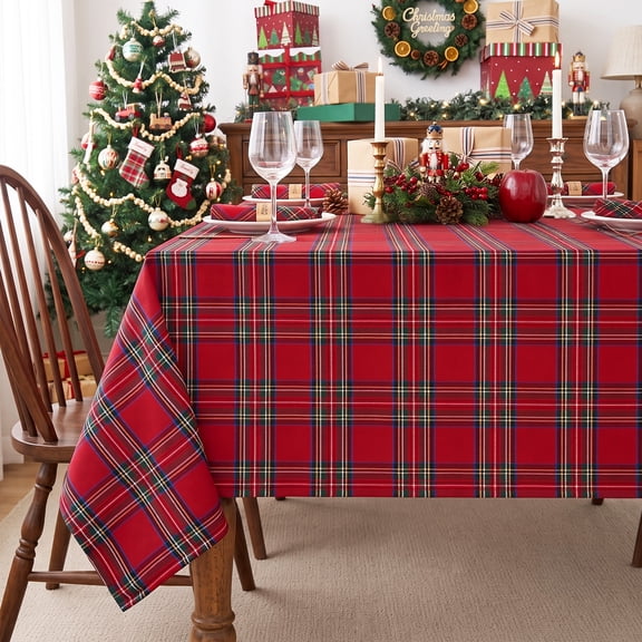 Ottowood Christmas Buffalo Plaid Tablecloth 60 x 120 Inch, Wrinkle Resistant Farmhouse Xmas Table Cover, Machine Washable Decorative Table Cloth for Winter Holiday New Year Dining Kitchen Decor, Red
