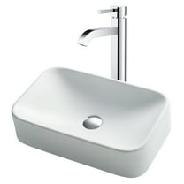 KRAUS 19-inch Rectangular White Porcelain Ceramic Bathroom Vessel Sink and Ramus Faucet Combo Set with Pop-Up Drain, Chrome Finish