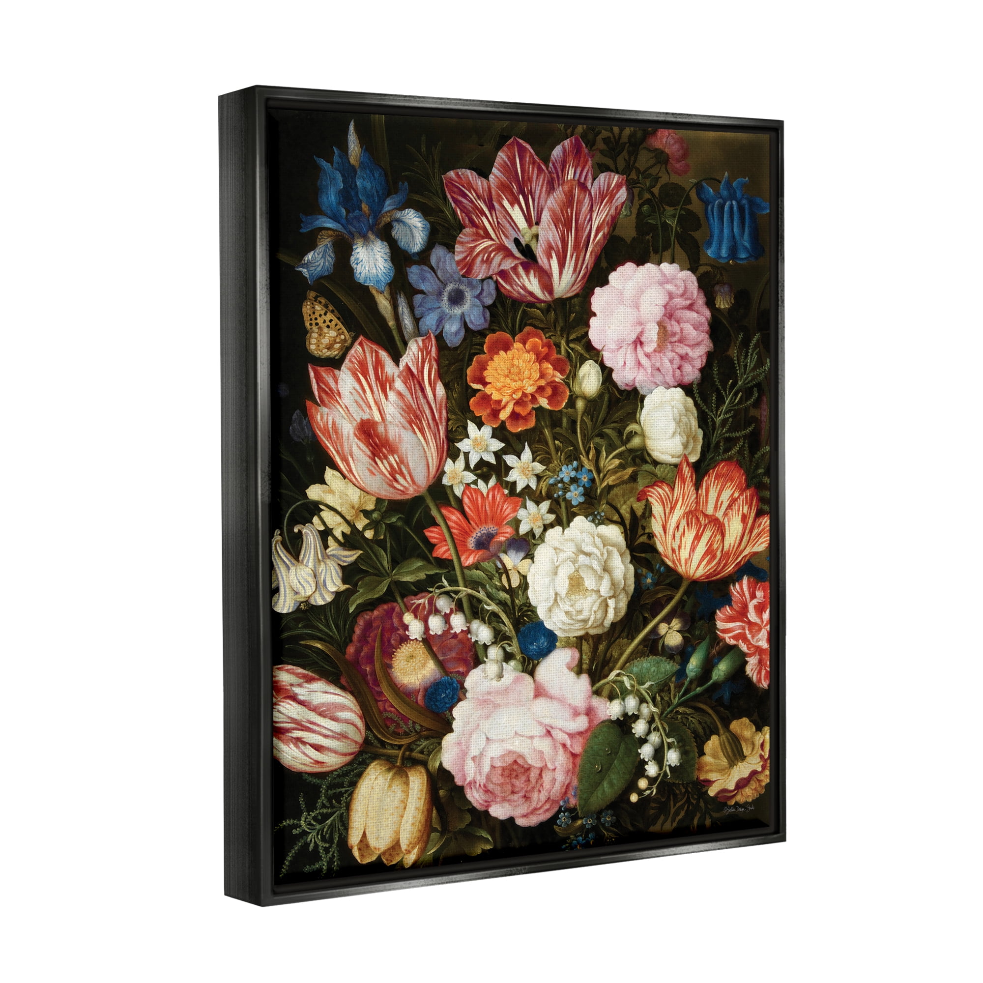 Stupell Industries Mixed Vintage Bouquet Botanical & Floral Painting Black Floater Framed Art Print Wall Art, 25 x 31