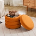 thumbnail image 3 of Zesthouse 19.5" Wide Round Storage Ottoman, Velvet Tufted Ottoman Footstool for Living Room Bedroom, Orange, 3 of 11