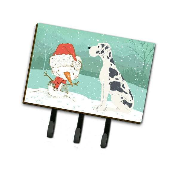 Harlequin Great Dane Snowman Christmas Leash or Key Holder