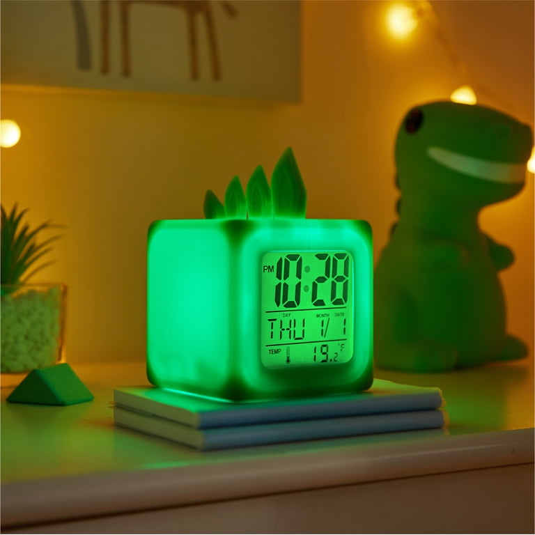 Your Zone LED Color Changing Green Dinosaur Alarm Clock Cube with