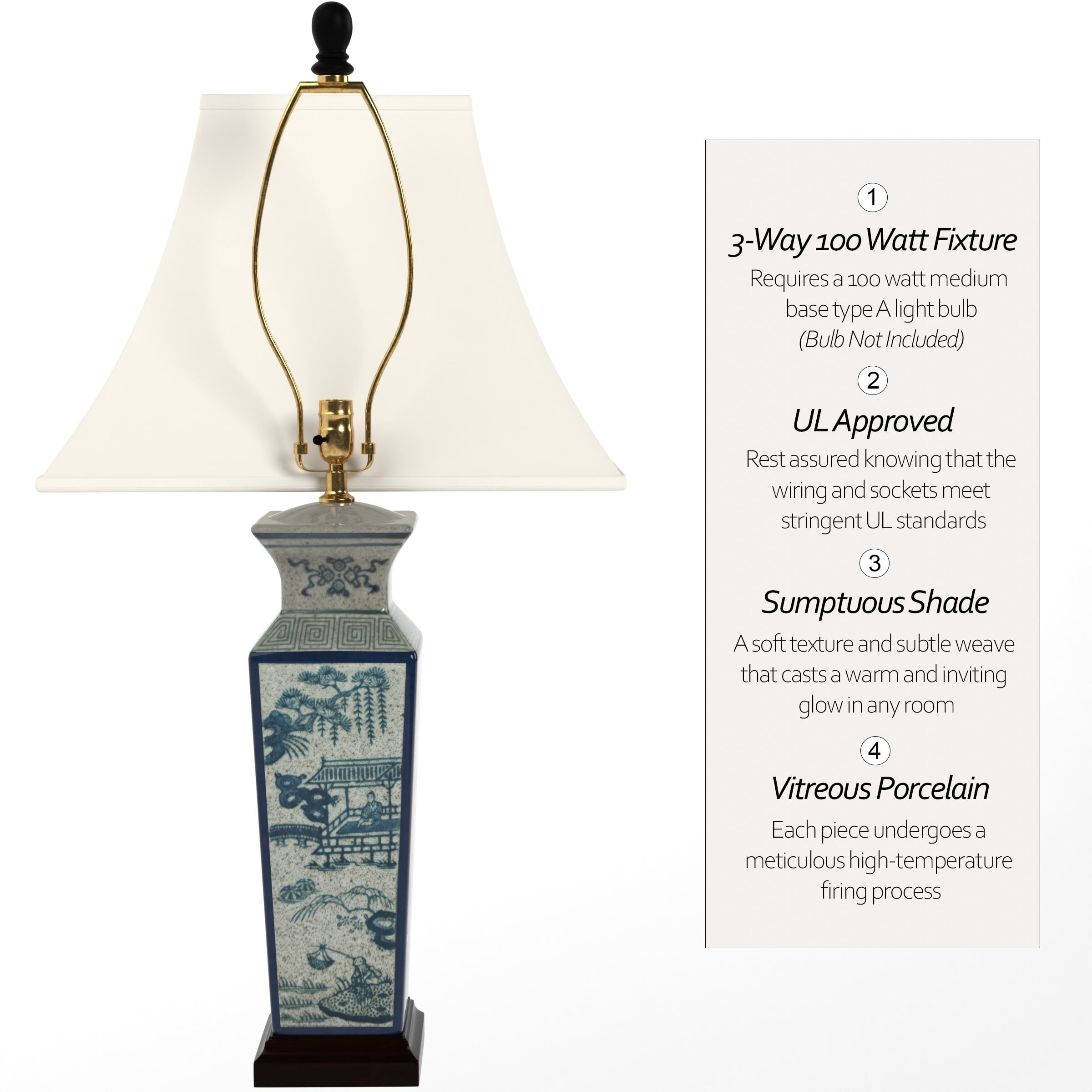 26" Antiqued Blue and White Chinese Porcelain Table Lamp with Shade - Landscape
