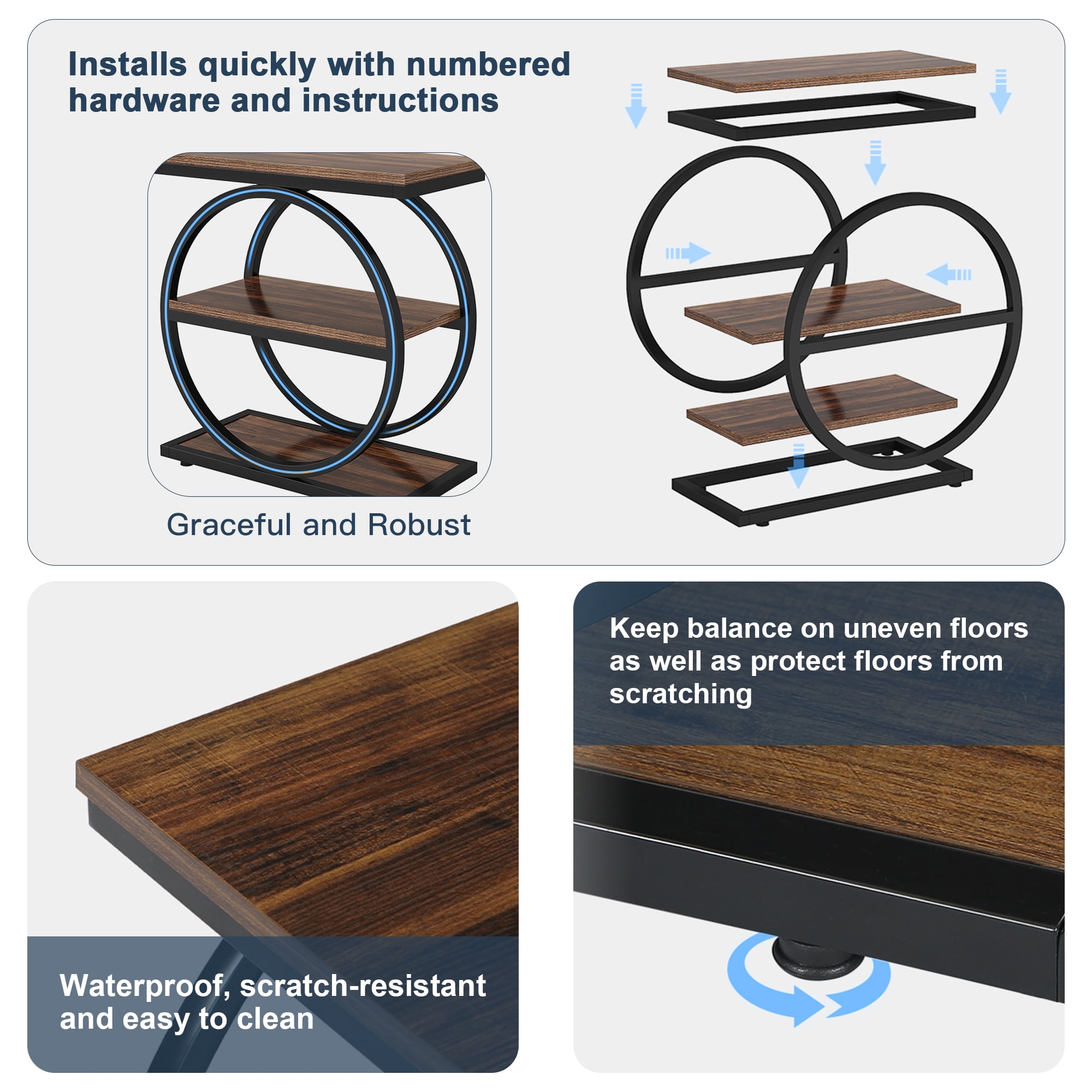 Demi Bonndustrial Console Table for Entryway, Farmhouse Sofa Tables Behind Couch, Rustic Wood and Metal Foyer Table with 3-Tier Shelves for Hallway Living Room, Brown