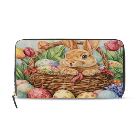 Qxltty Easter Rabbit Women s Leather Wallet Fashion Retro Multi Card Holder with Cell Phone Pocket Mothers Day Gifts