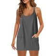 thumbnail image 5 of ZQGJB Athletic Dress for Women Trendy Solid Color Spaghetti Strappy V Neck Hot Shot Mini Dress Onesie Oversized Romper Pockets Free Built-in Shorts Summer Outfits 2023 Gray#01 L, 5 of 8