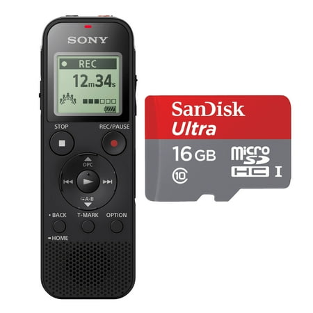 sony icd-px470 stereo digital voice recorder with built-in usb voice recorder w/ 16gb class 10 micro