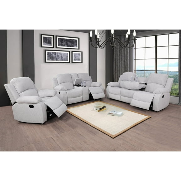 Ainehome 3 Piece Contemporary Flannelette Reclining Living Room Set Grey White