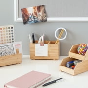 U Brands Zen Stacking Bins, Set of 2, 4.5 x 7.7 x 5, Bamboo, Made of Natural Materials