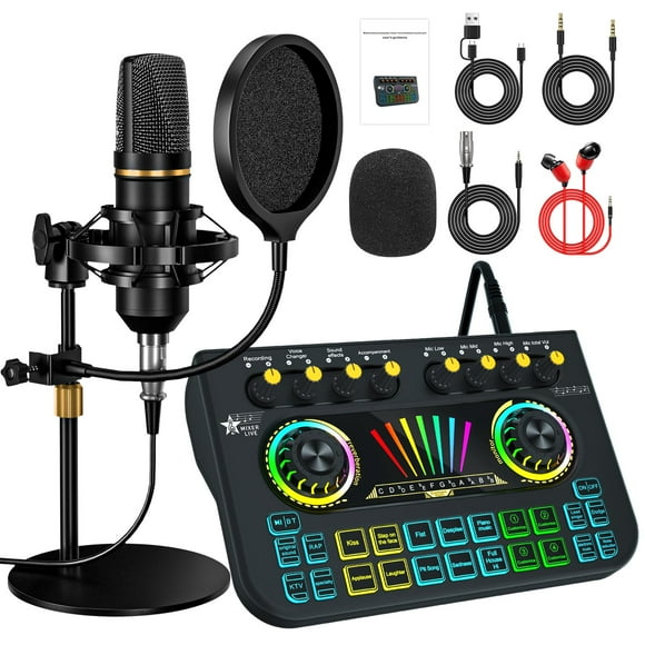 Paquete de equipo de podcast, mezclador de audio, tenlamp X3 con micrófono