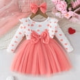 thumbnail image 2 of SUYOLL Toddler Girls Outfits Sets Cute Heart Print Bow Long Sleeve Dress with Headband Casual Beach Party Summer Fall Outfit Sweet Dress, 2 of 7