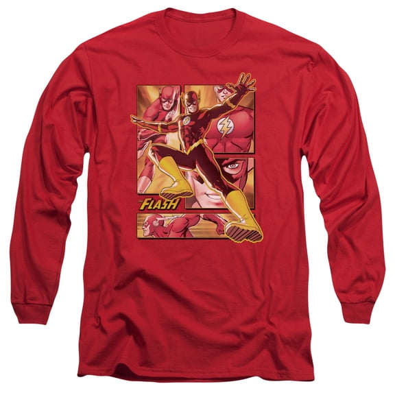 JLA Justice League Flash Long Sleeve Adult 18/1 T-Shirt  Red