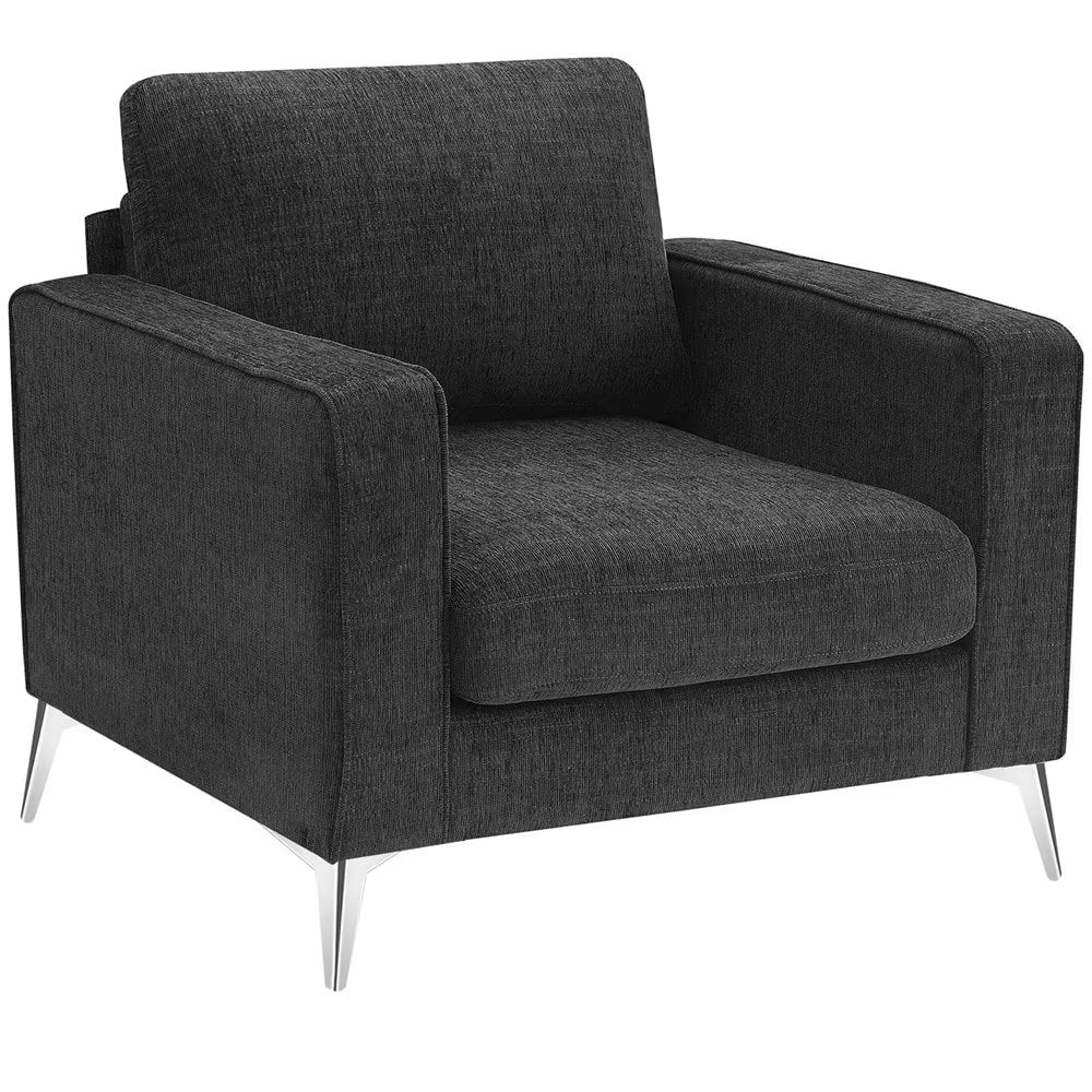 Single Sofa Chair, Chenille Fabric Upholstered Armchair with Metal Legs