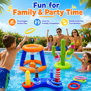 JoyStone Pool Toys Games Set, Floating Basketball Hoop Inflatable Cross Ring Toss Game Toys for Kids Adults, Summer Party Swimming Pool Water Games