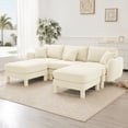 thumbnail image 3 of Newest Boucle Fabric U Shape Sectional 3-seater Sofa Couch,Distinctive Shell-shaped Armrests,2 Movable Ottomans,Cylindrical Legs Wrapped,Self-fabric,Beige Color, 3 of 16