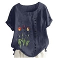 thumbnail image 3 of Womens Tops Boho Chic Cotton Linen Classic Bohemian Casual Blouses Water Resistant Blouses Dressy Casual Vacation Clothes, Navy,L, 3 of 5