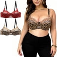 thumbnail image 2 of Feancey 2 Pack Push Up Bras for Women Lace Embroidered Plus Size Bra Semi See Through Underwire Brassiere Support Lift Up Bralettes Red L, 2 of 10