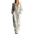 thumbnail image 3 of Tqcoqu Women's Corduroy Hooded Jumpsuit with Pocket,Half Zip Front Elastic High Waist Loose Long Sleeve One Piece Casual Outfit, 3 of 8