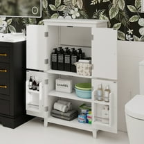 Elegant Bathroom Floor Storage Cabinet, Bathroom Storage Unit, Freestanding Cabinet with 4 Doors, Adjustable Shelves, Adaptable Shelves, White
