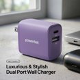 thumbnail image 2 of Powertek 20W USB-C + USB-A Wall Charger, Fast Charging Power Delivery Cube, Dual Port Compact Charger, Purple, 2 of 6