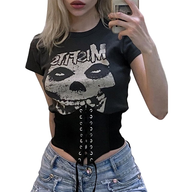 Blusas de verano para mujer, camiseta ajustada de manga corta con cuello redondo, ropa de calle XBTCLXEBCO short sleeve