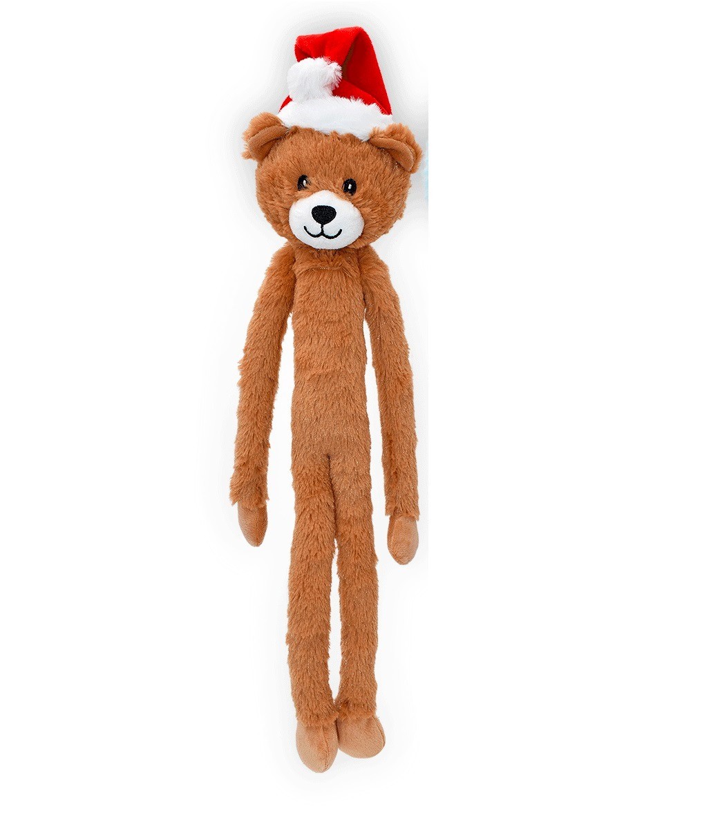Long Dog Toys Super Cute 18 Inch Swinging Interactive Santa Hat Holiday Animals (Grey Raccoon)