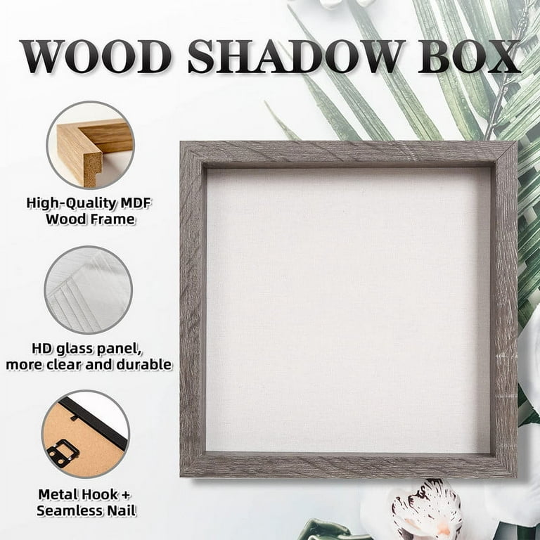 Shadow Box 8x8 Picture Frame with Deep Wooden Display Case for